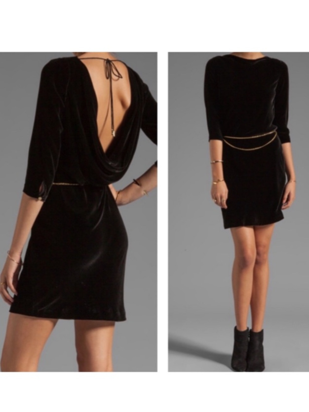 Juicy Couture Draped Back Black Velvet Dress